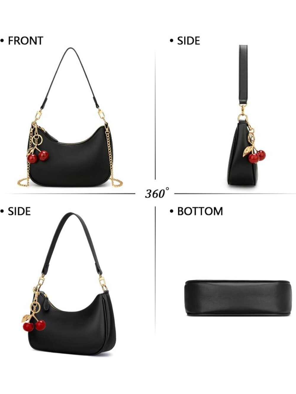 Women's Bag Black Leather Cute Hobo Shoulder Handbags Retro Clutch Stylish Purse - Picture 6 of 7